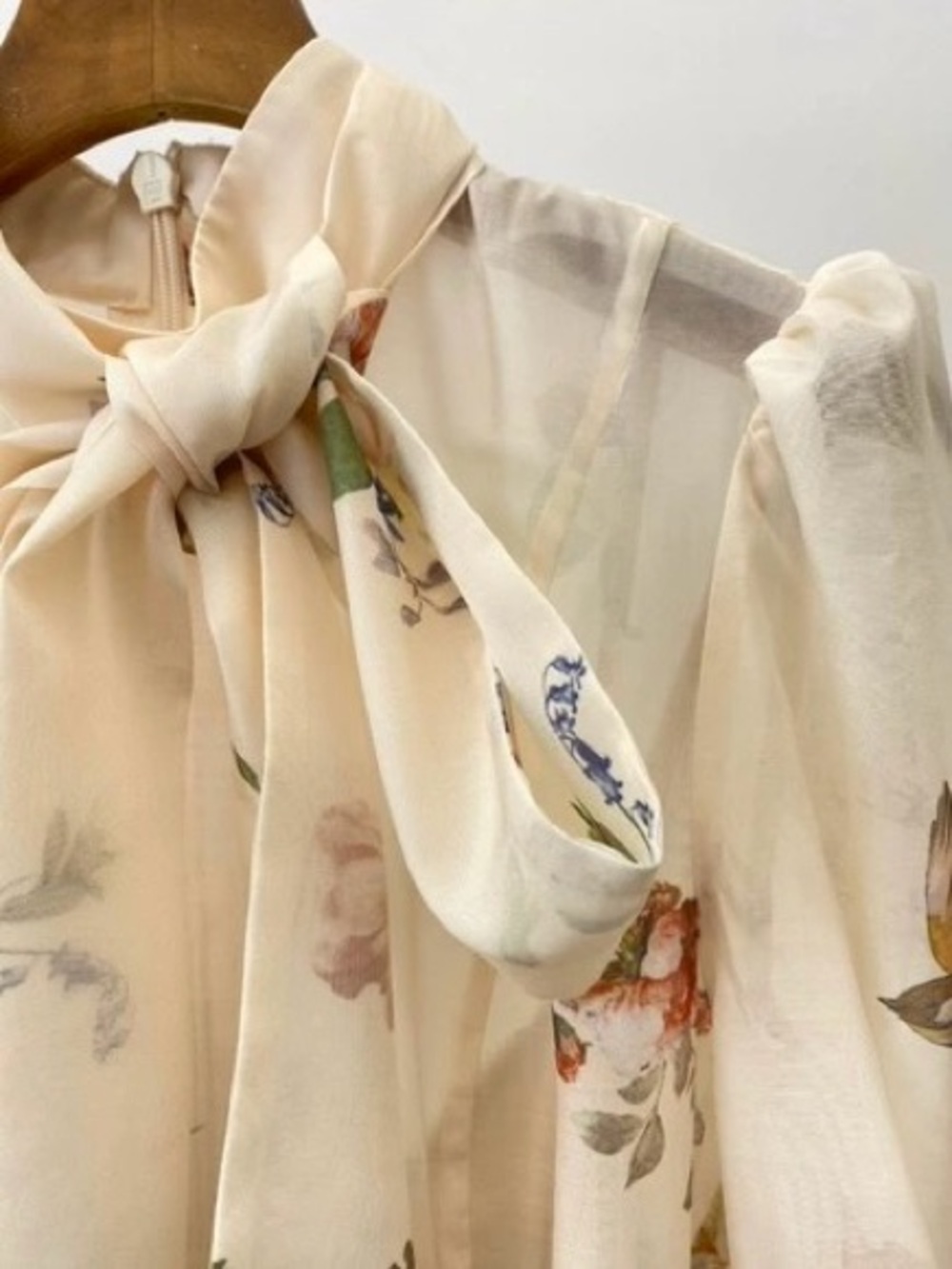 Zimmermann Cream Floral Tie-Neck Tiered Mini Dress - Picture 9 of 10